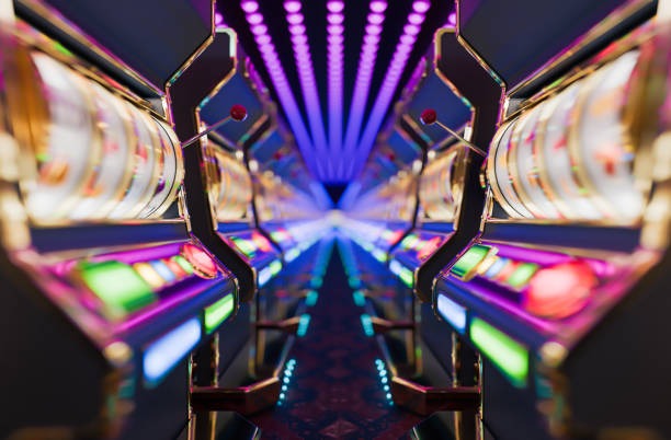 Slot game interface on mobile phone showing reels and spin button